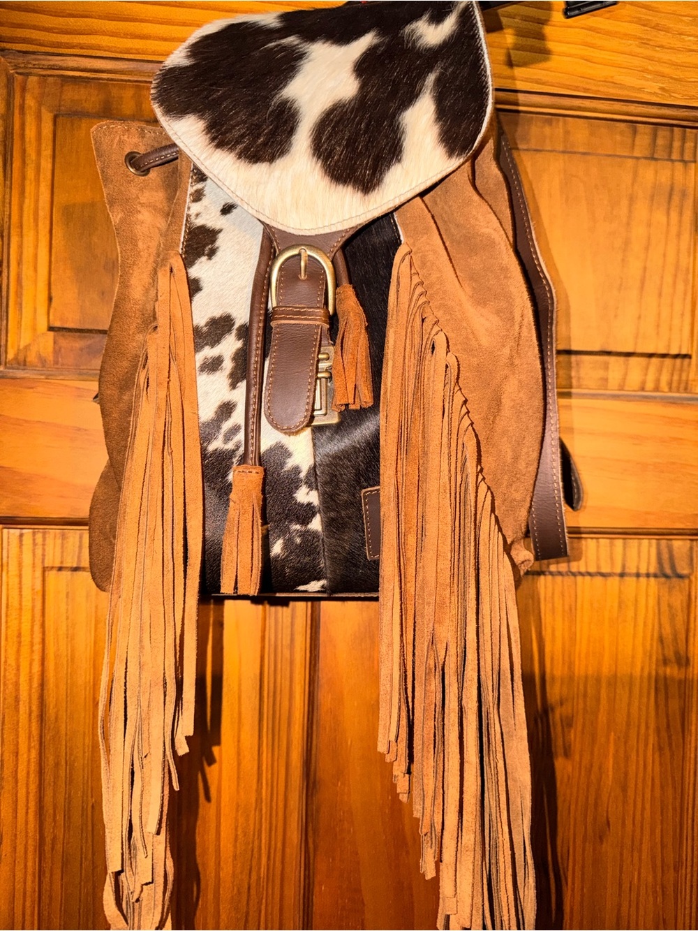 STS Cowhide Fringe Suede Backpack - Brown & Black